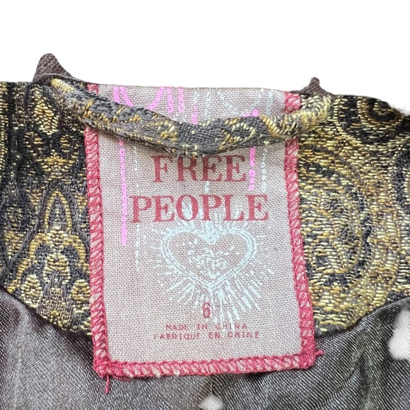 Free People Paisley Velvet Snap Down Collar Belted Jacket Coat - Picture 8 of 11